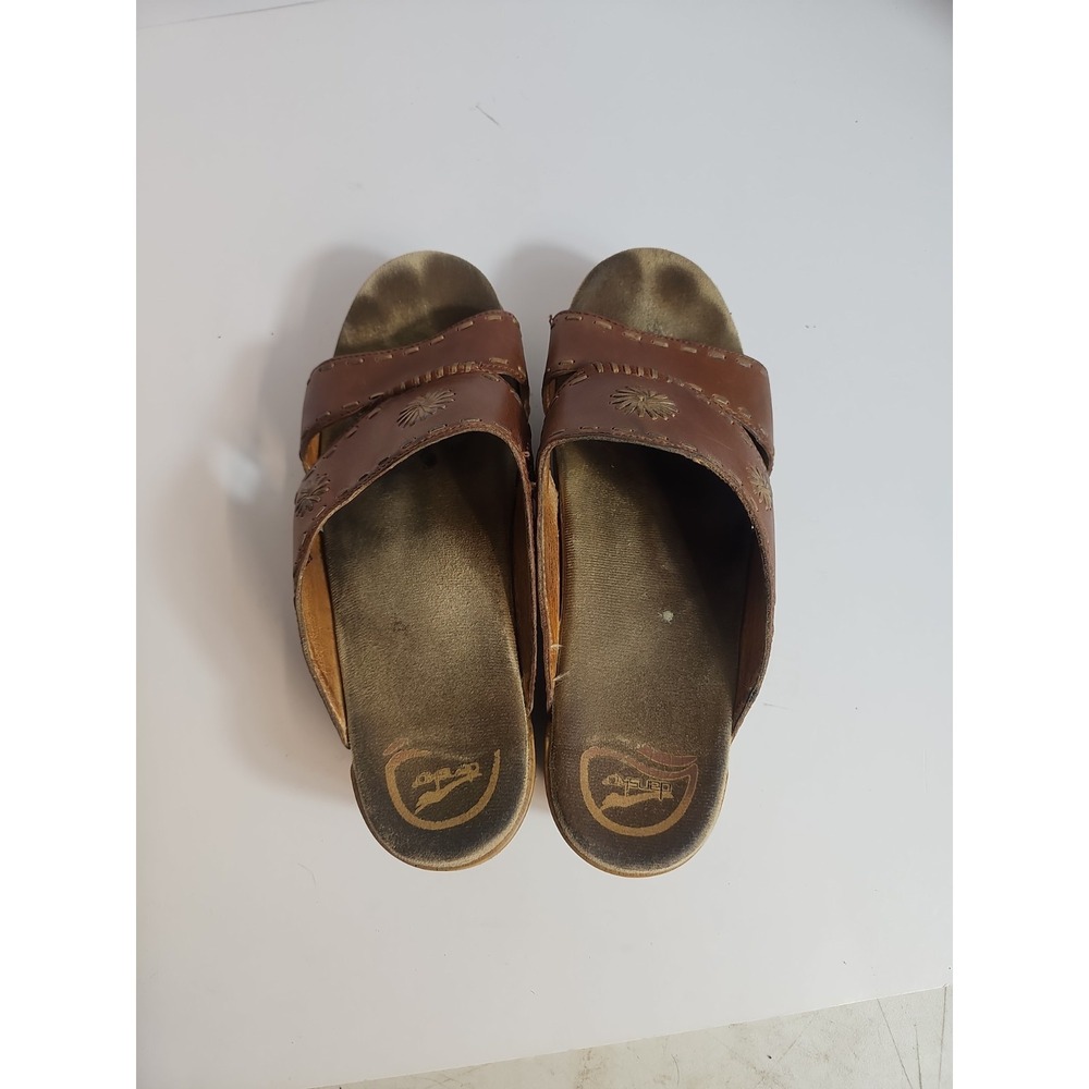 Dansko Womens Size 40/9.5 Slip On Clog Sandals Sunny Brown Leather Wedge Slides - Picture 10 of 12